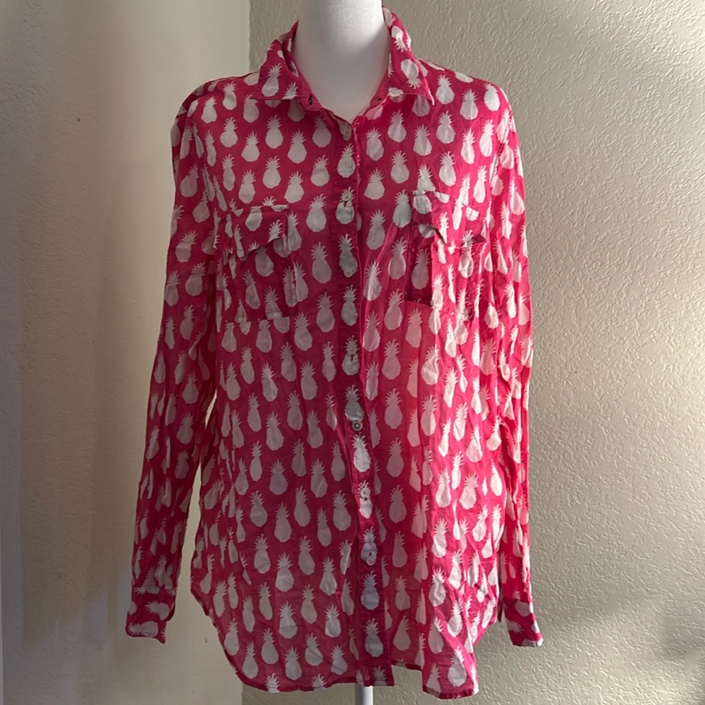 Talbots pink pineapple blouse